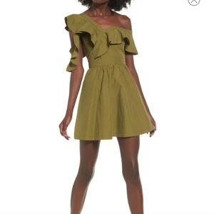 J.O.A olive green asymmetrical ruffle sleeve dress size medium